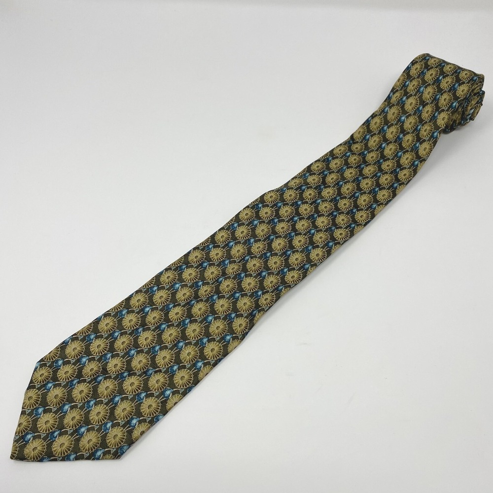 Ermenegildo Zegna Tie 56.5"x3.5" Diesgno Exclusivo Yellow‎ Floral Necktie